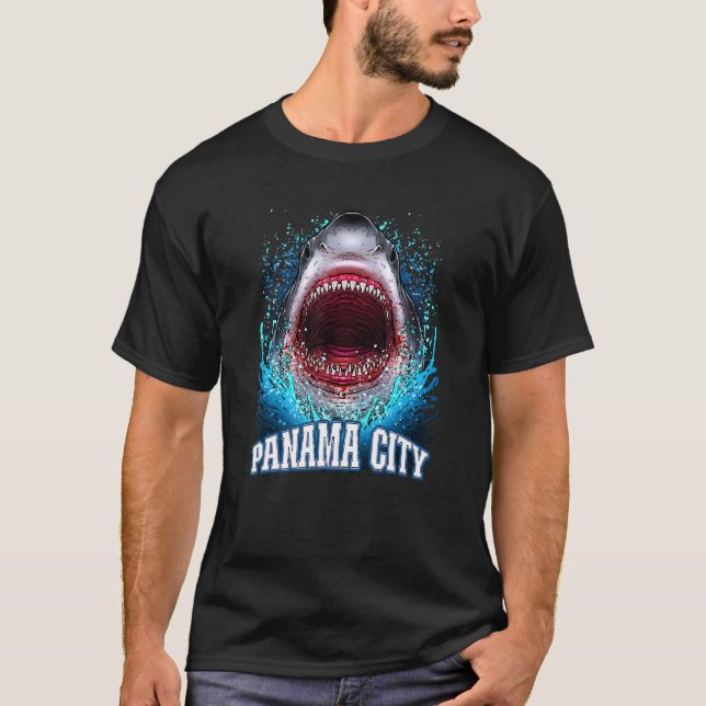 T-shirt Panama City Floride Vacances Grand requin blanc Be (Devant)