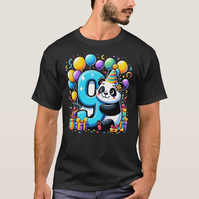 T-shirt Panda 9th birthday for boy girl 9 years old ninth  (Devant)