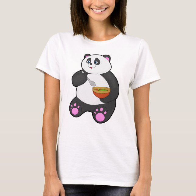 T-shirt Panda à manger avec cuillère et bol (Devant)