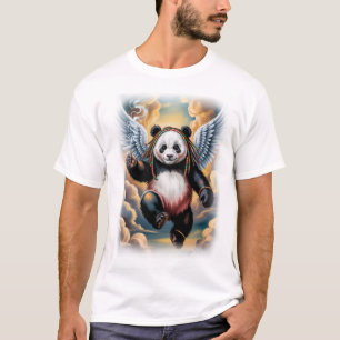 T-shirt Panda Ange Jamaïcain sur Fond Noir