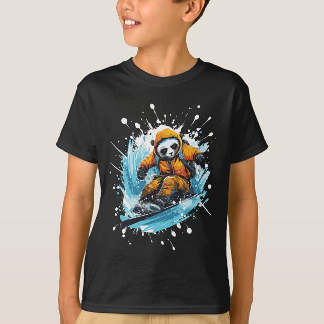 T-shirt Panda Animal Snowboard Cool Snowboard (Devant)