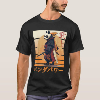 T-shirt Panda Anime Samurai Ninja Et L'Écriture Japonaise