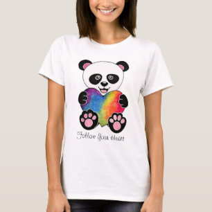 T-shirt Panda Aquarelle Cute Avec Coeur Arc En Ciel