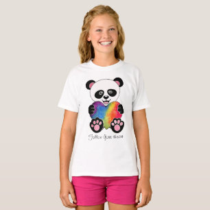 T-shirt Panda Aquarelle Cute Avec Coeur Arc En Ciel