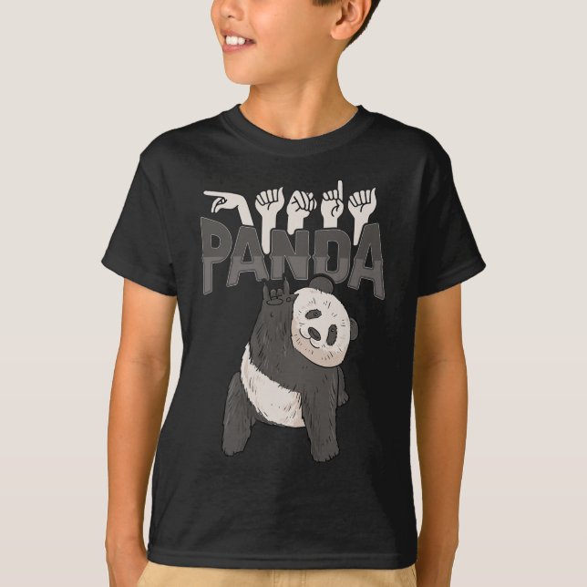 T-shirt Panda Asl Gesture main Sourde Sensibilisation à la (Devant)