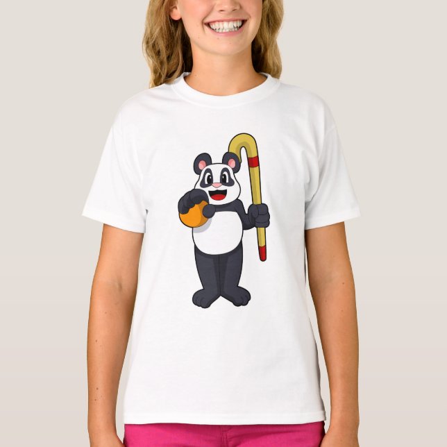 T-shirt Panda at hockey with hockey bat (Devant)