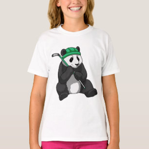 T-shirt Panda au hockey sur glace avec bâton de hockey sur