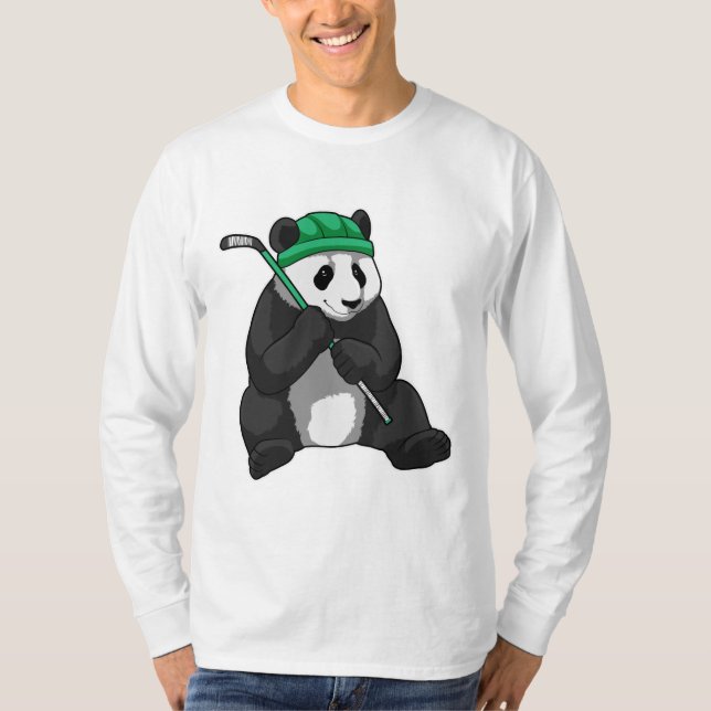 T-shirt Panda au hockey sur glace avec bâton de hockey sur (Devant)