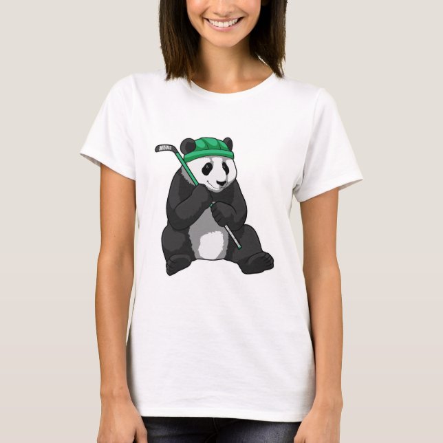 T-shirt Panda au hockey sur glace avec bâton de hockey sur (Devant)