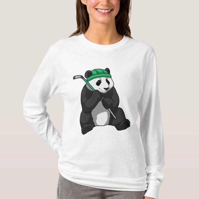 T-shirt Panda au hockey sur glace avec bâton de hockey sur (Devant)