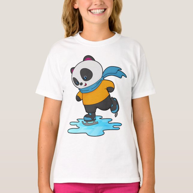 T-shirt Panda au patinage sur glace avec patins sur glace  (Devant)