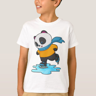 T-shirt Panda au patinage sur glace avec patins sur glace 