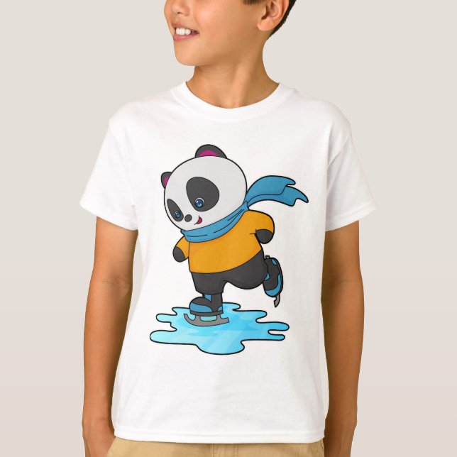 T-shirt Panda au patinage sur glace avec patins sur glace  (Devant)