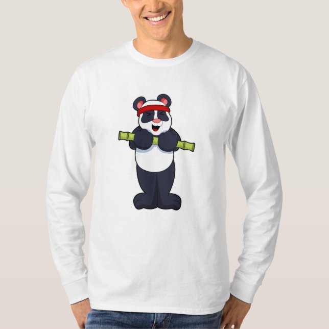 T-shirt Panda au travail avec le poids du bambou (Devant)