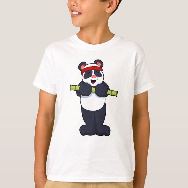T-shirt Panda au travail avec le poids du bambou (Devant)