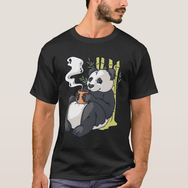 T-shirt Panda Avec Bambou Qui Dort Du Thé À Boire (Devant)