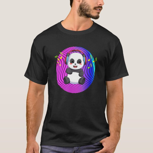 T-shirt Panda Avec Casques De Musique Dj (Devant)