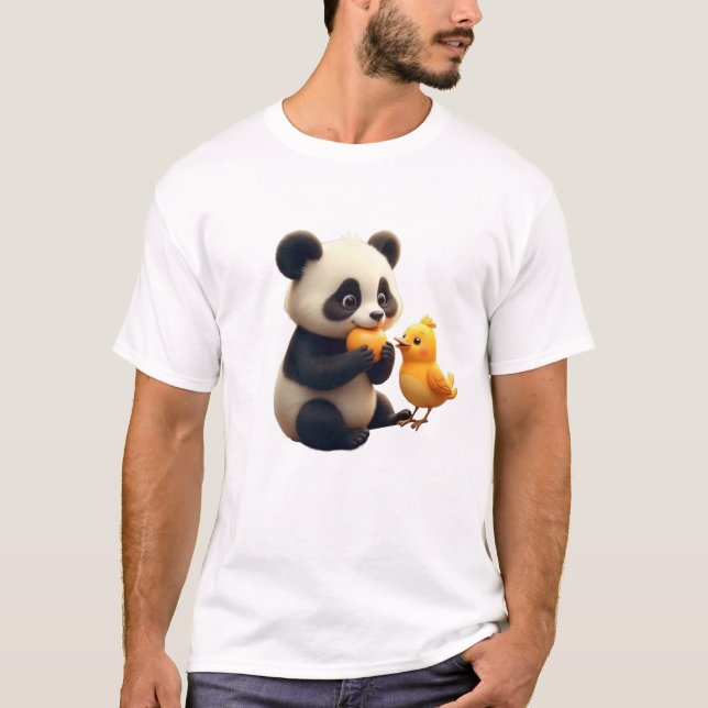 T-shirt panda avec petit oiseau (Devant)