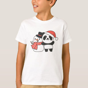 T-shirt Panda Avec Snowman En Hiver Pour Noël