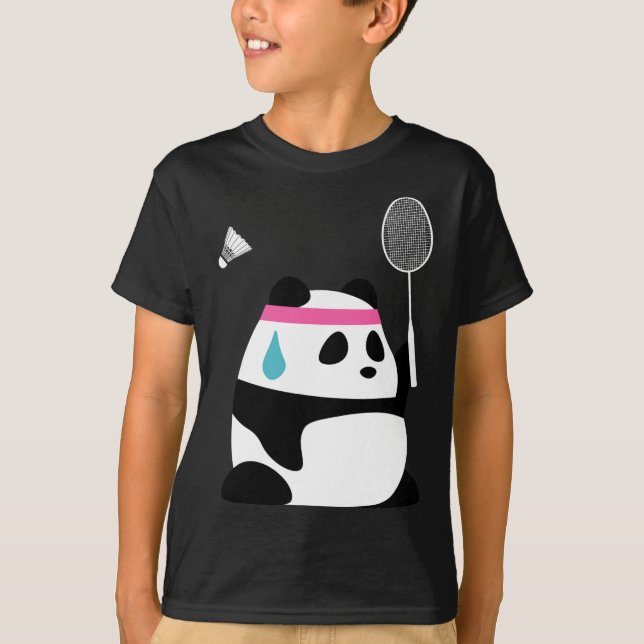 T-shirt Panda Badminton Exhaussé - Funny mignonne Shuttle  (Devant)