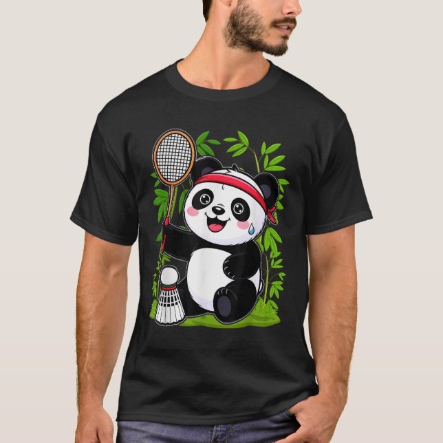 T-shirt Panda Badminton Exhaussé - Funny mignonne Shuttle  (Devant)