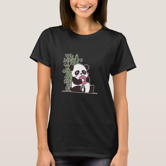 T-shirt Panda bear cute thick bear eats a doughnut cute pa (Devant)