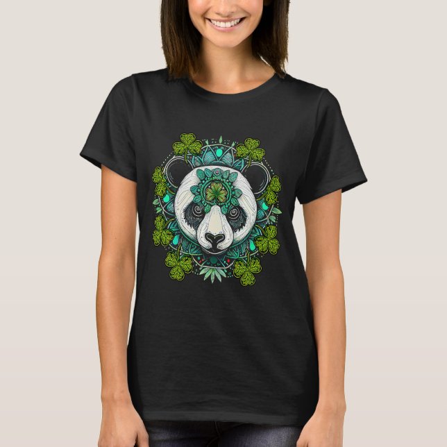T-shirt Panda bear Face Head Mandala Shamrock C St Patrick (Devant)