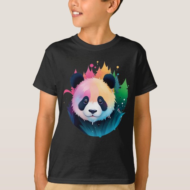 T-shirt Panda Bear Portrait Forêt Paint Splash Logo (Devant)