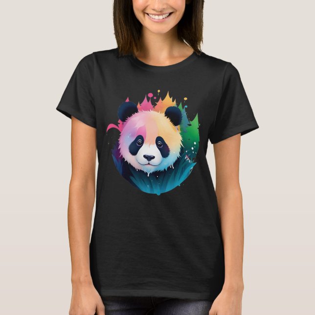 T-shirt Panda Bear Portrait Forêt Paint Splash Logo (Devant)