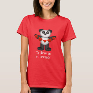 T-shirt Panda Bear tenant une chaîne de Coeurs rouges espa