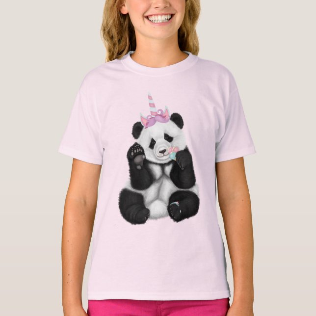 T-shirt Panda bébé en casquette de licorne (Devant)