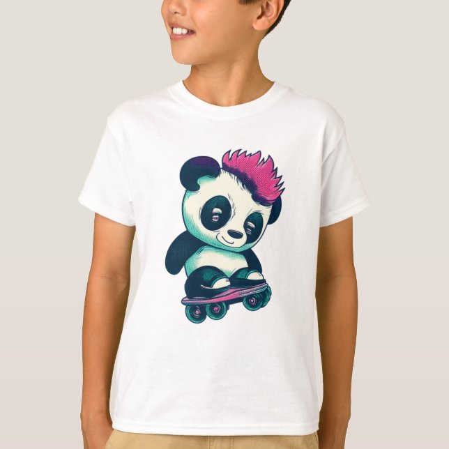 T-shirt Panda bébé mignonne avec mohawk | Panda de patinag (Devant)