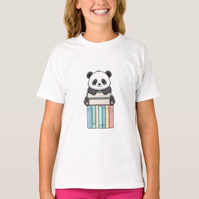 T-shirt Panda Bibliophile Câlin Lecture Enfants (Devant)