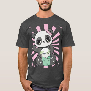 T-shirt Panda Boire Du Thé De Lait Noir Et De L'Ours Mélan