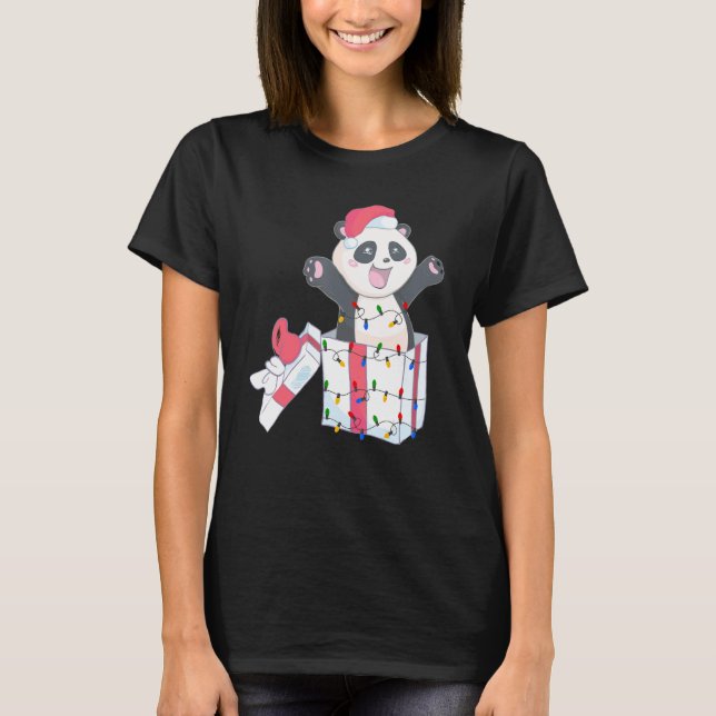 T-shirt Panda Christmas Tree Light Père Noël Xmas Kids Boy (Devant)