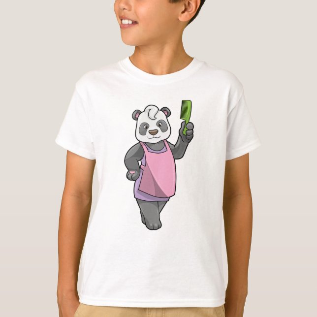 T-shirt Panda comme coiffeur avec peigne (Devant)