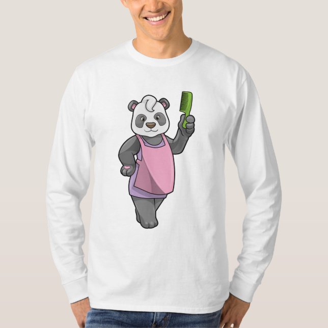 T-shirt Panda comme coiffeur avec peigne (Devant)