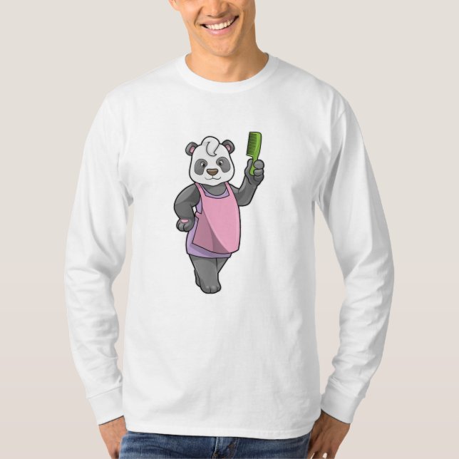 T-shirt Panda comme coiffeur avec peigne (Devant)