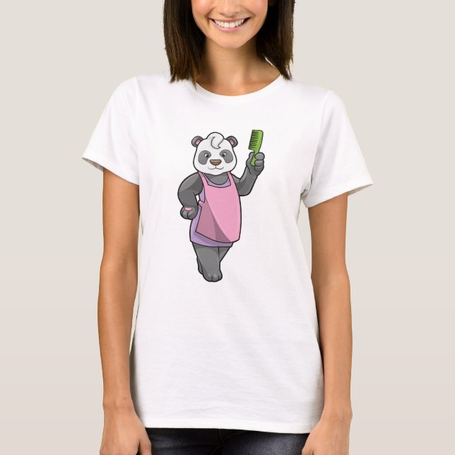 T-shirt Panda comme coiffeur avec peigne (Devant)