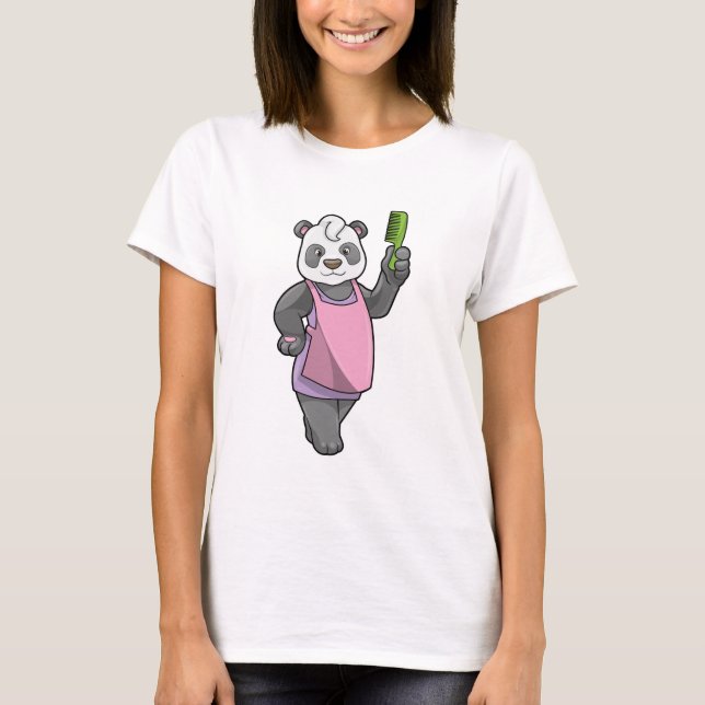 T-shirt Panda comme coiffeur avec peigne (Devant)