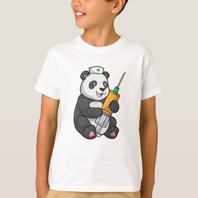 T-shirt Panda comme infirmière avec seringue (Devant)