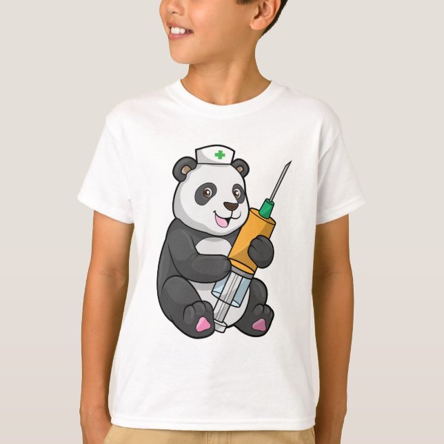 T-shirt Panda comme infirmière avec seringue (Devant)