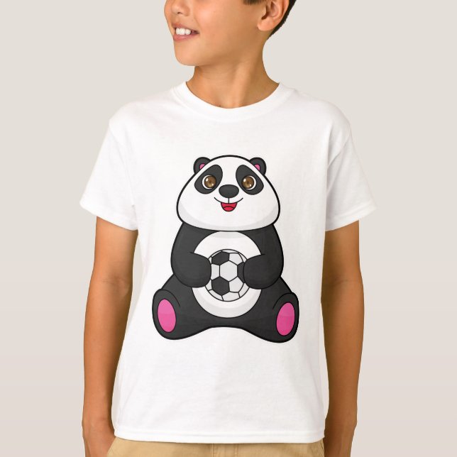 T-shirt Panda comme joueur de football avec balle de footb (Devant)