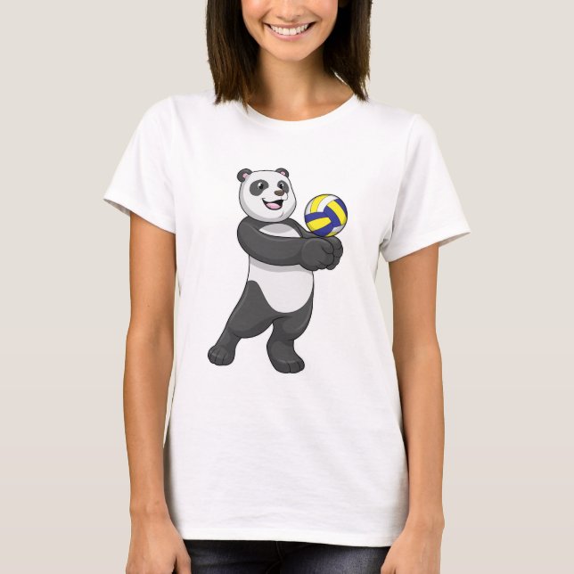 T-shirt Panda comme joueur de volleyball avec volleyball (Devant)