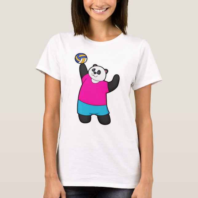 T-shirt Panda comme joueur de volleyball avec volleyball (Devant)