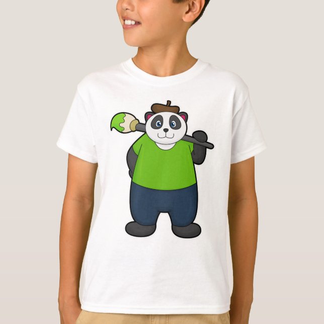 T-shirt Panda comme peintre avec pinceau (Devant)