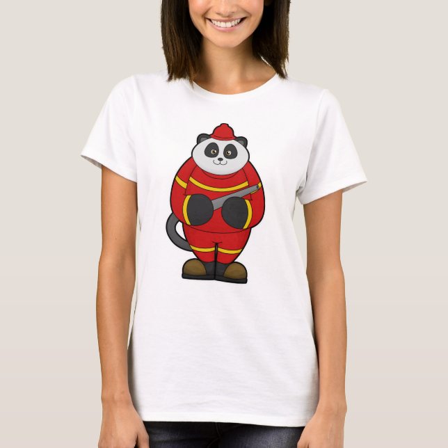 T-shirt Panda comme pompier avec tuyau (Devant)