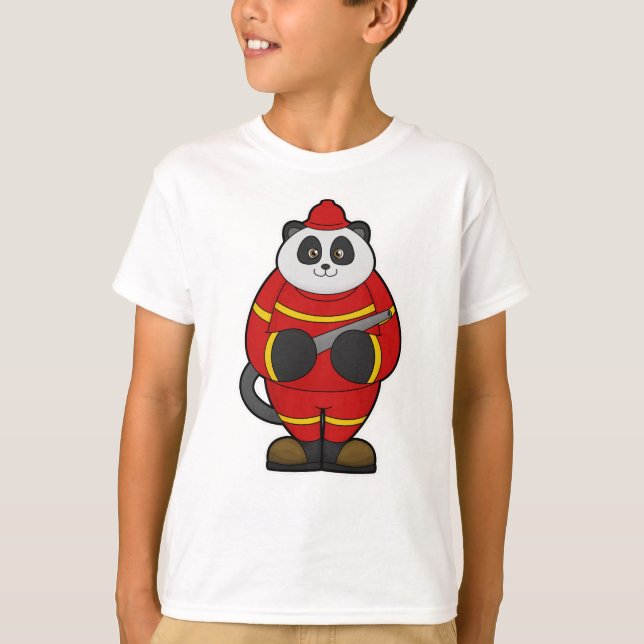 T-shirt Panda comme pompier avec tuyau (Devant)