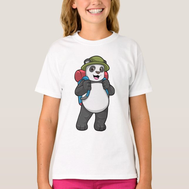 T-shirt Panda comme randonneur avec sac à dos (Devant)
