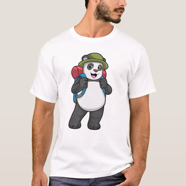 T-shirt Panda comme randonneur avec sac à dos (Devant)